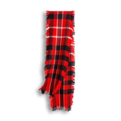 Ugg Fringed Check Wool Scarf Red And Check