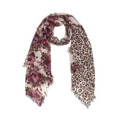 100% Australian Wool Print Scarf Red And Leopard