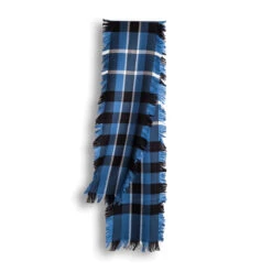 Ugg Fringed Check Wool Scarf Blue And Check
