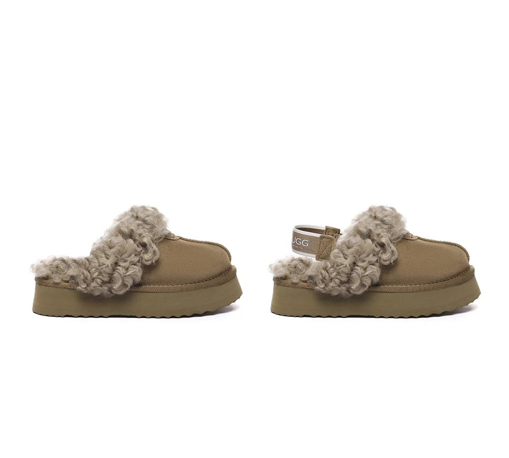 UGG Slippers Women Removable Wool Strap Slingback Platform Waffle Curly 2 UGG Slippers Women Removable Wool Strap Slingback Platform Waffle Curly - Image 2