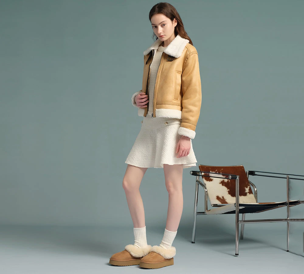 UGG Slippers Women Sheepskin Wool Collar Ankle Platform Clarrie 2 UGG Slippers Women Sheepskin Wool Collar Ankle Platform Clarrie - Image 2