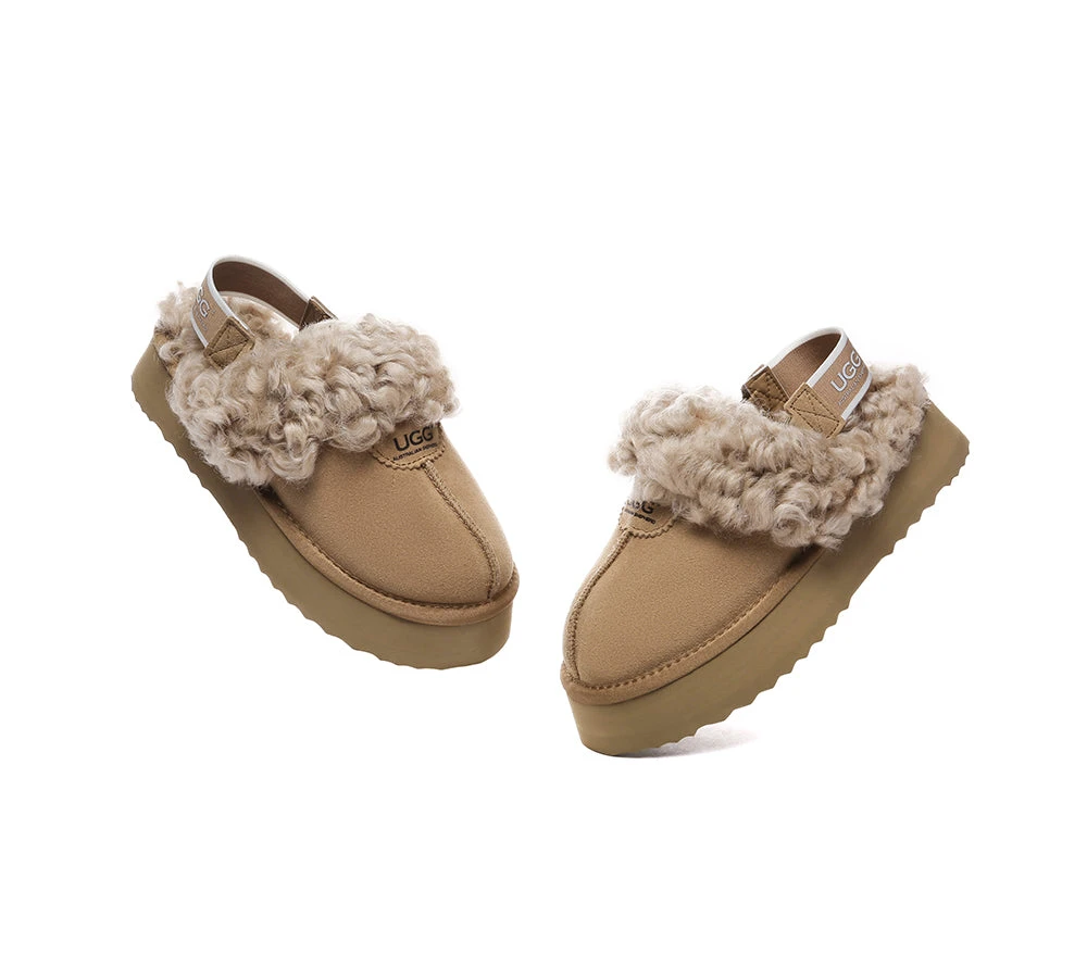 UGG Slippers Women Removable Wool Strap Slingback Platform Waffle Curly 6 UGG Slippers Women Removable Wool Strap Slingback Platform Waffle Curly - Image 6