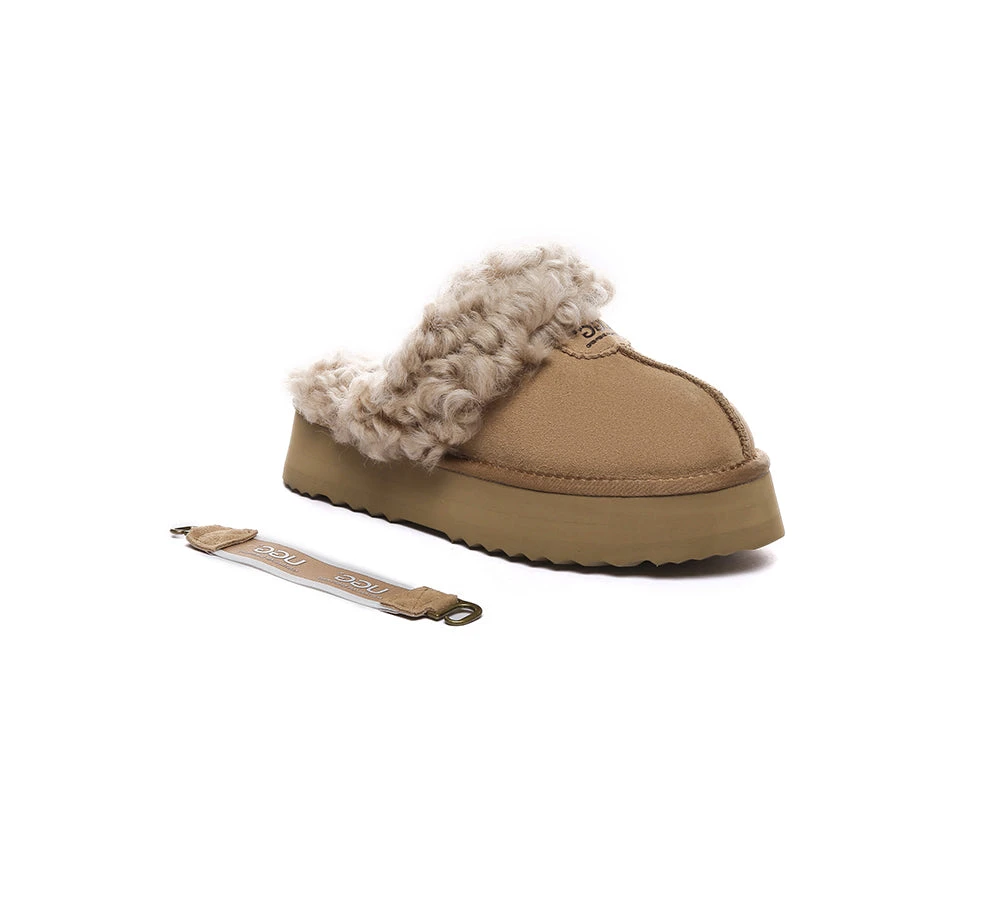 UGG Slippers Women Removable Wool Strap Slingback Platform Waffle Curly 9 UGG Slippers Women Removable Wool Strap Slingback Platform Waffle Curly - Image 9