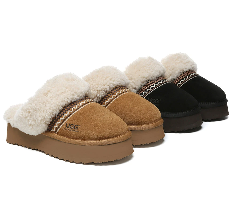 UGG Slippers Sheepskin Wool Knitted Platform Isle 1 UGG Slippers Sheepskin Wool Knitted Platform Isle