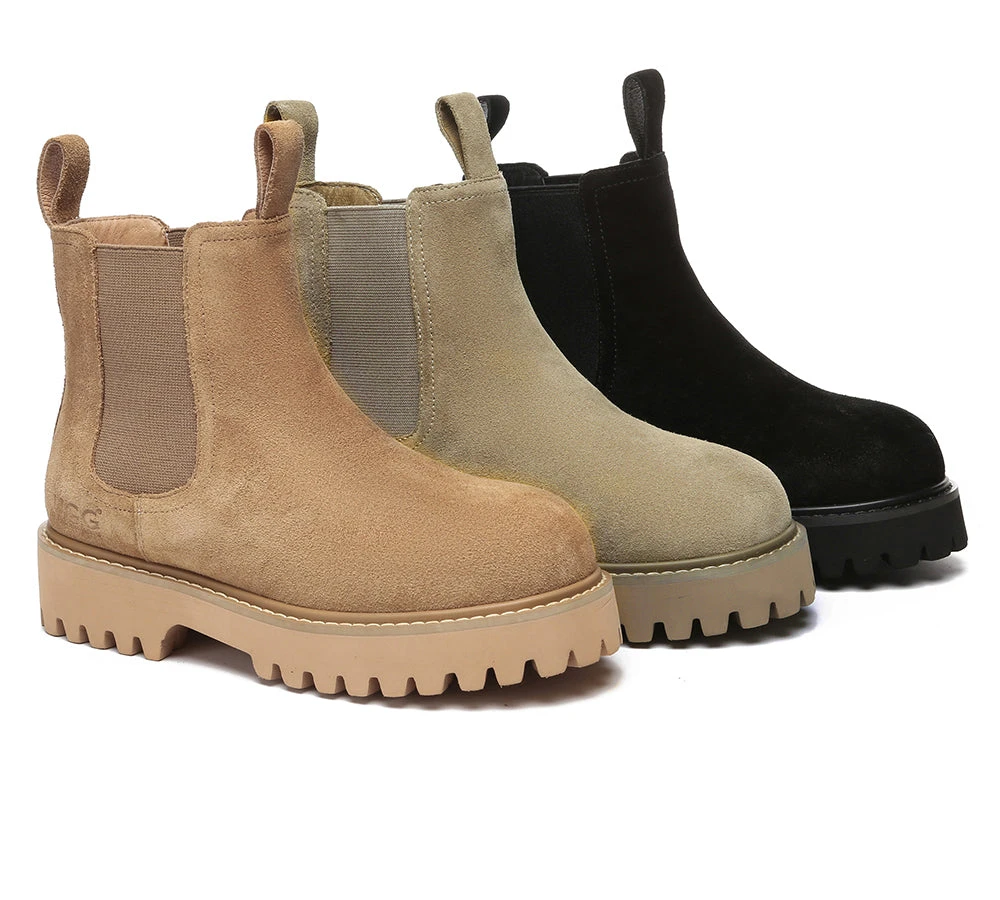 UGG Boots Sheepskin Wool Suede Chelsea Block Heel Chana 1 UGG Boots Sheepskin Wool Suede Chelsea Block Heel Chana