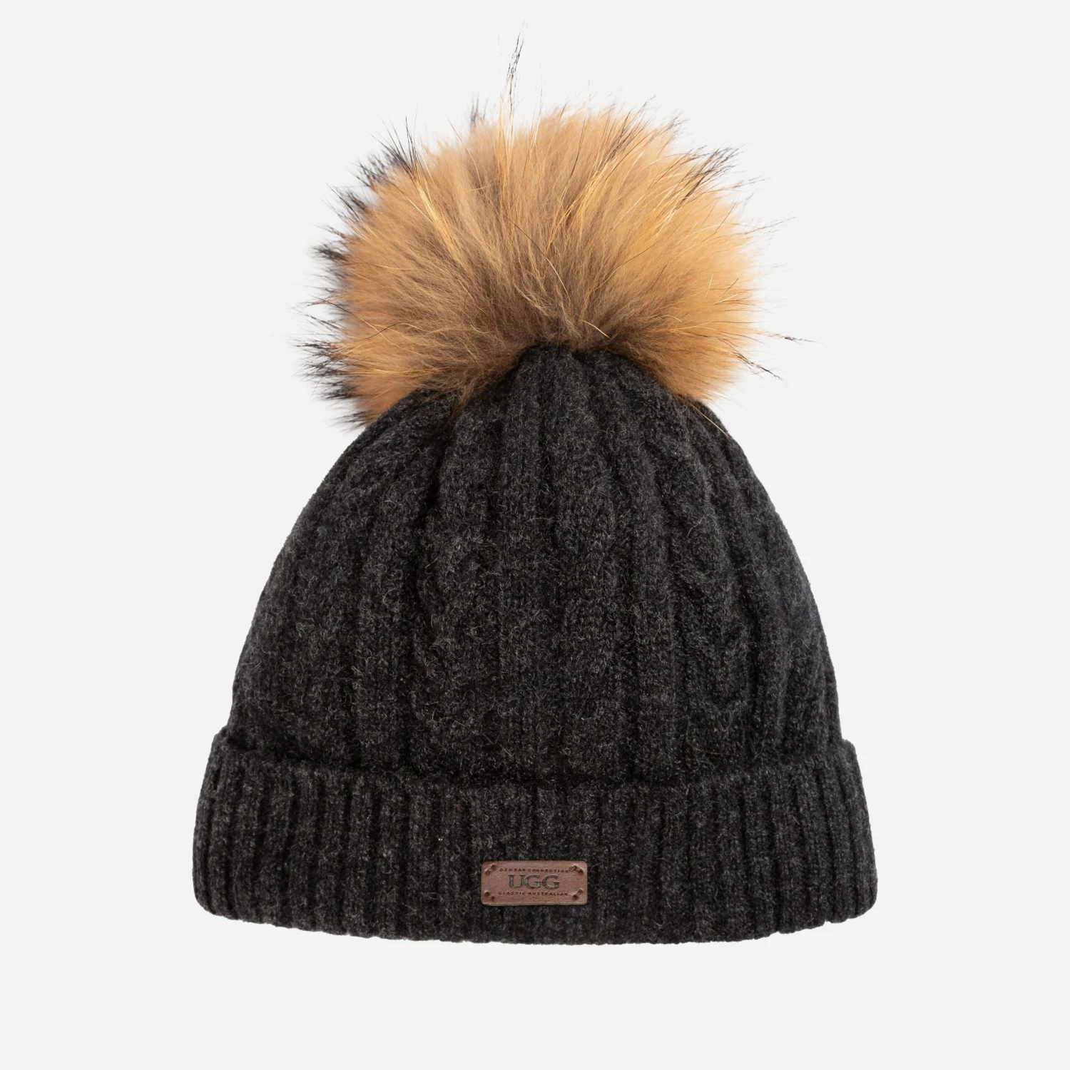Ugg Cable Knit Pure Cashmere Beanie With Detachable Pom Pom (Raccoon) 2 Ugg Cable Knit Pure Cashmere Beanie With Detachable Pom Pom (Raccoon) - Image 2