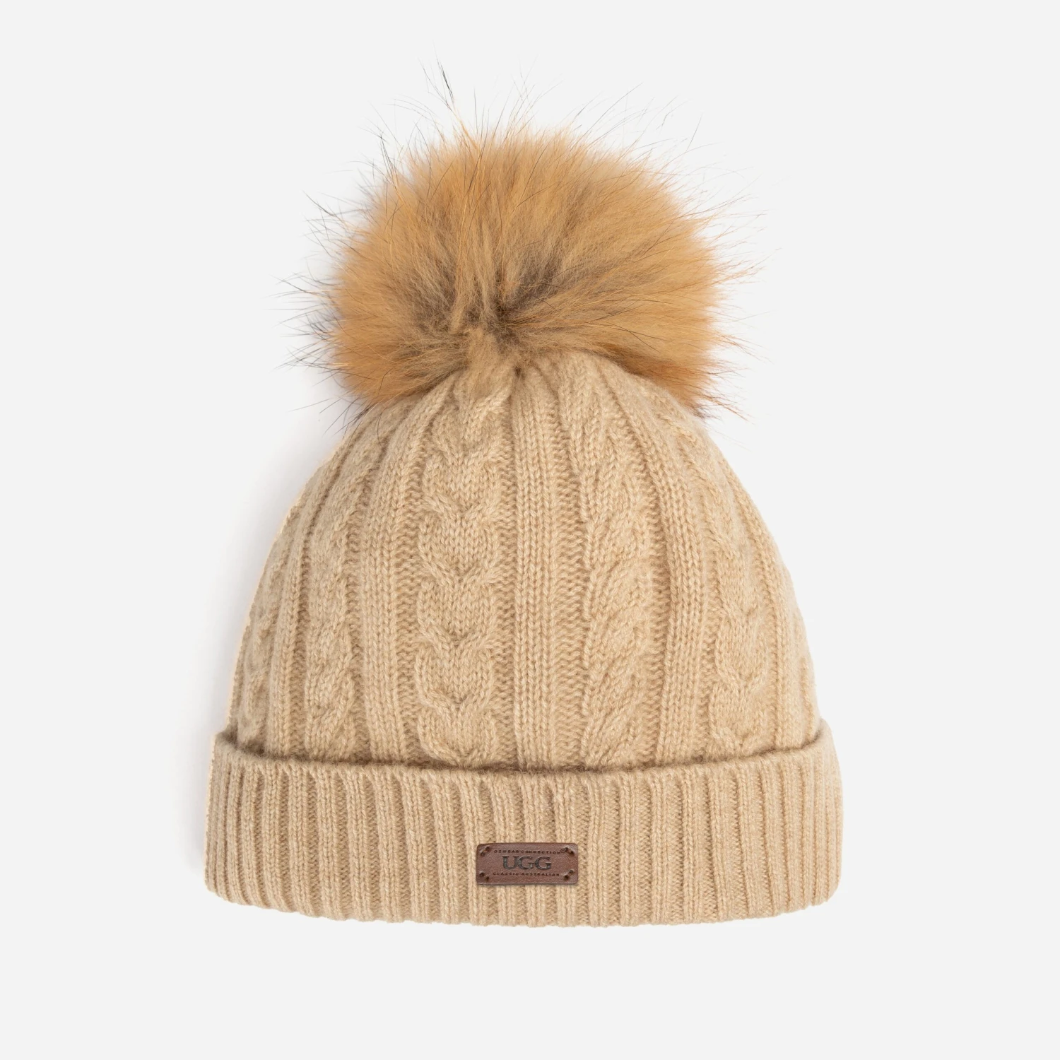 Ugg Cable Knit Pure Cashmere Beanie With Detachable Pom Pom (Raccoon) 3 Ugg Cable Knit Pure Cashmere Beanie With Detachable Pom Pom (Raccoon) - Image 3