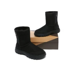 Women Men Sheepskin Wool Zipper Short Outdoor Boots -Ugg PF0A6687