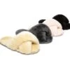UGG Slides Sheepskin Wool Crossover Fluffy Slides Linty