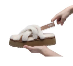 UGG Slides Women High Platform Cross-Over Fluffy Sandals Aditi -Ugg slides as ugg women high platform cross over fluffy slides aditi 15
