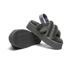 UGG Slides Women High Platform Cross-Over Fluffy Sandals Aditi -Ugg slides as ugg women high platform cross over fluffy slides aditi 18