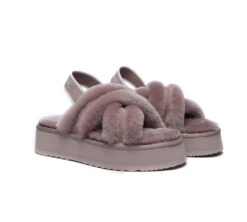 UGG Slides Women High Platform Cross-Over Fluffy Sandals Aditi -Ugg slides as ugg women high platform cross over fluffy slides aditi 2