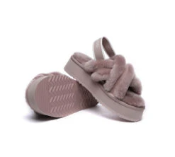 UGG Slides Women High Platform Cross-Over Fluffy Sandals Aditi -Ugg slides as ugg women high platform cross over fluffy slides aditi 4