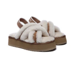 UGG Slides Women High Platform Cross-Over Fluffy Sandals Aditi -Ugg slides as ugg women high platform cross over fluffy slides aditi 9