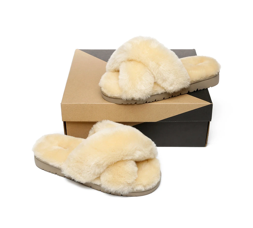 UGG Slides Women Fluffy Cross Slides Sandals Leanna Scuff 5 UGG Slides Women Fluffy Cross Slides Sandals Leanna Scuff - Image 5