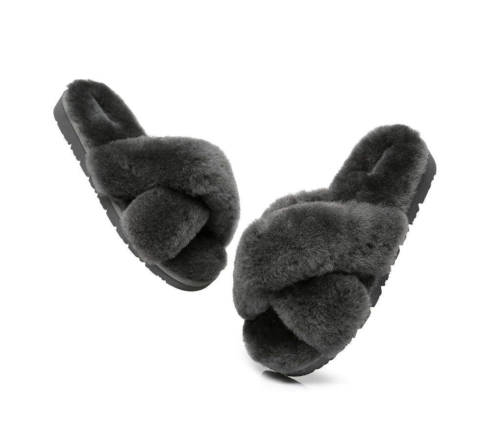 UGG Slides Women Fluffy Cross Slides Sandals Leanna Scuff 18 UGG Slides Women Fluffy Cross Slides Sandals Leanna Scuff - Image 18