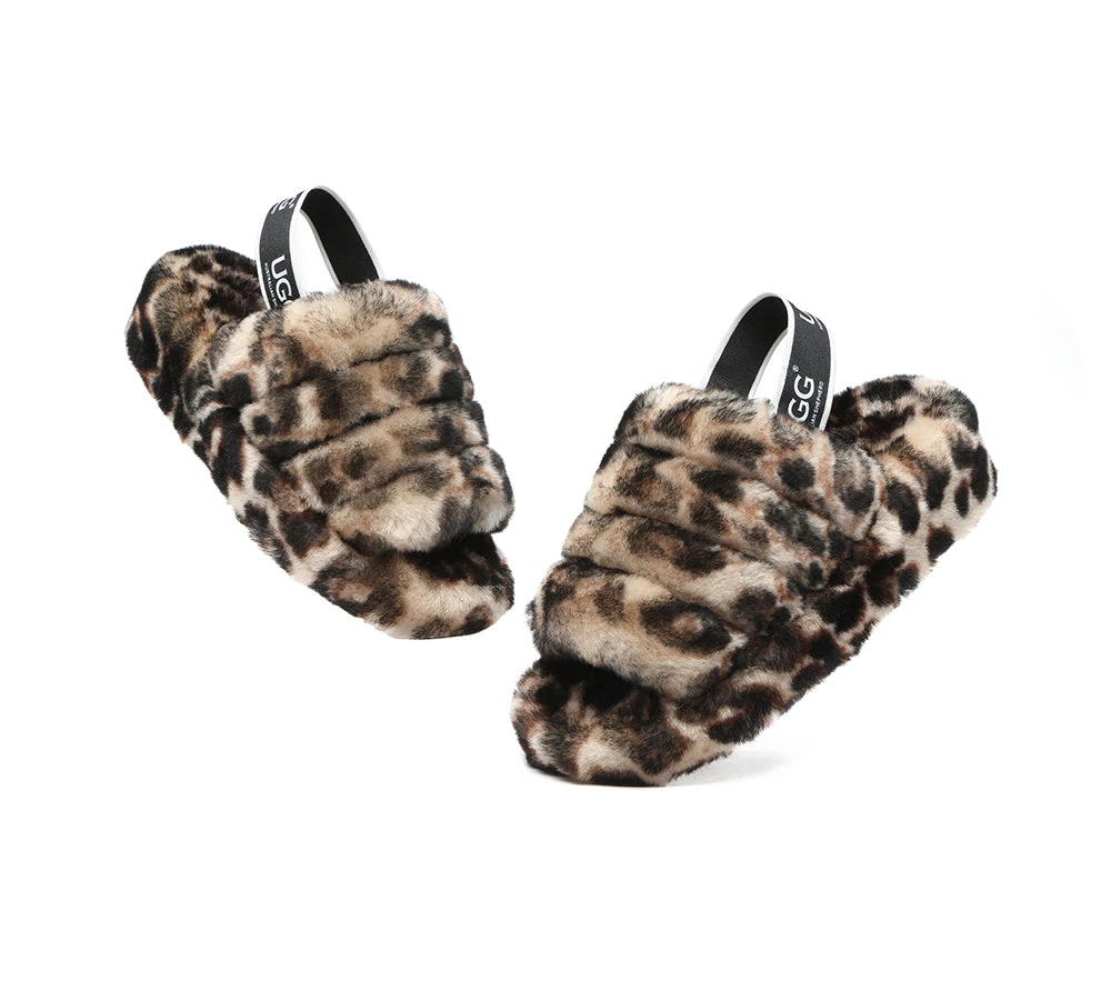 UGG Slides Women Sheepskin Wool Leopard Print Fluffy Sandals Pamela 4 UGG Slides Women Sheepskin Wool Leopard Print Fluffy Sandals Pamela - Image 4