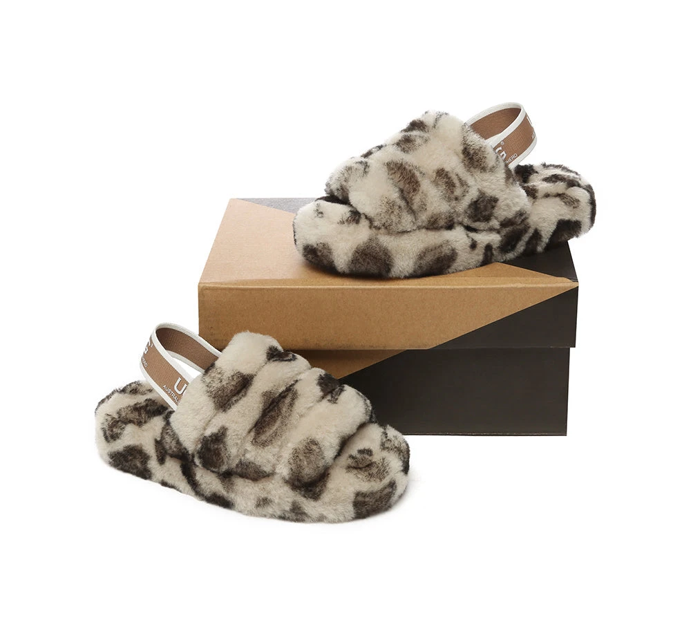 Kids Slingback Fluffy Slides Leopard Puffy 3 Kids Slingback Fluffy Slides Leopard Puffy - Image 3