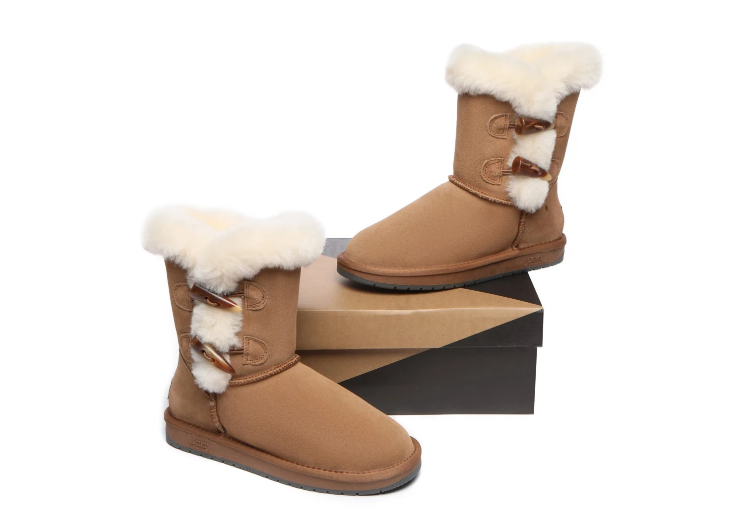 Women Short Boots Talia Twin Face Sheepskin Double Horn Toggle Closure 5 Women Short Boots Talia Twin Face Sheepskin Double Horn Toggle Closure - Image 5