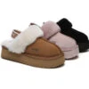 UGG Slippers Women Sheepskin Wool Removable Strap Slingback Slippers Muffin Platform