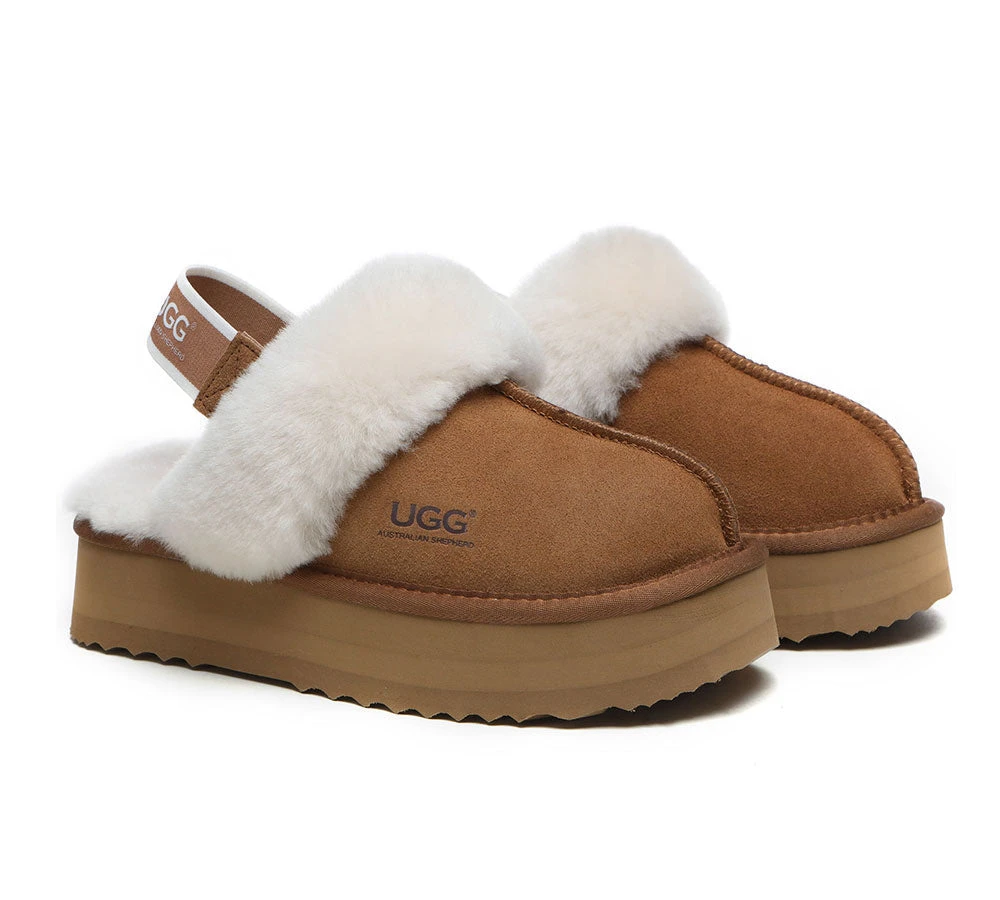 UGG Slippers Women Sheepskin Wool Removable Strap Slingback Slippers Muffin Platform 4 UGG Slippers Women Sheepskin Wool Removable Strap Slingback Slippers Muffin Platform - Image 4