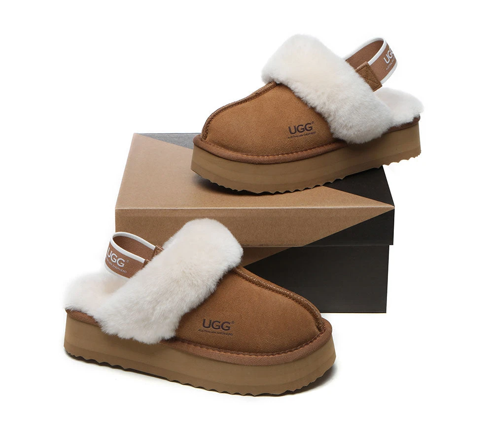 UGG Slippers Women Sheepskin Wool Removable Strap Slingback Slippers Muffin Platform 6 UGG Slippers Women Sheepskin Wool Removable Strap Slingback Slippers Muffin Platform - Image 6