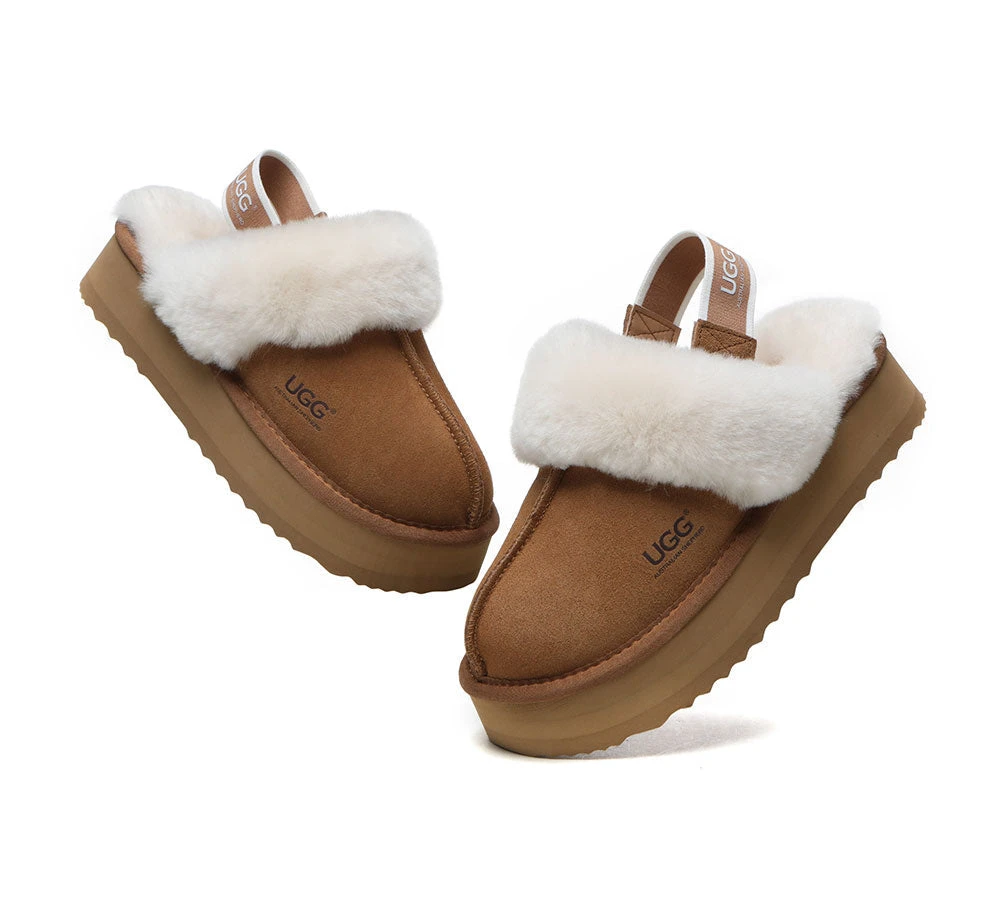 UGG Slippers Women Sheepskin Wool Removable Strap Slingback Slippers Muffin Platform 7 UGG Slippers Women Sheepskin Wool Removable Strap Slingback Slippers Muffin Platform - Image 7