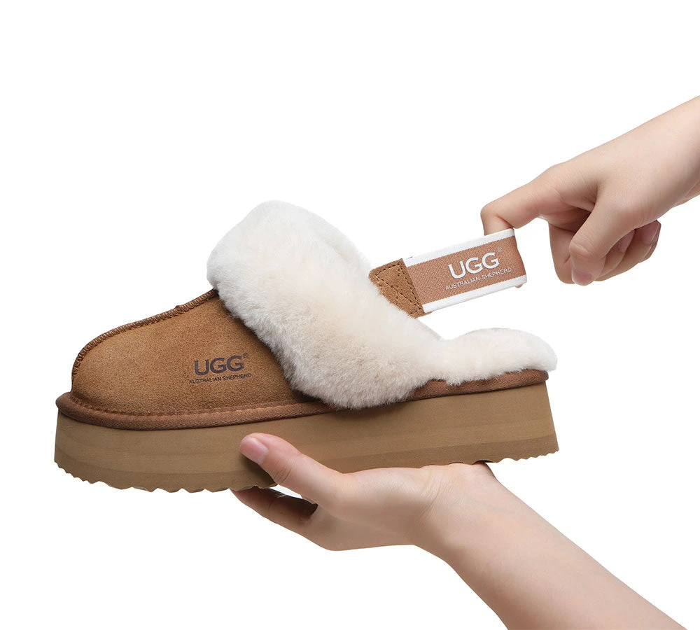 UGG Slippers Women Sheepskin Wool Removable Strap Slingback Slippers Muffin Platform 10 UGG Slippers Women Sheepskin Wool Removable Strap Slingback Slippers Muffin Platform - Image 10
