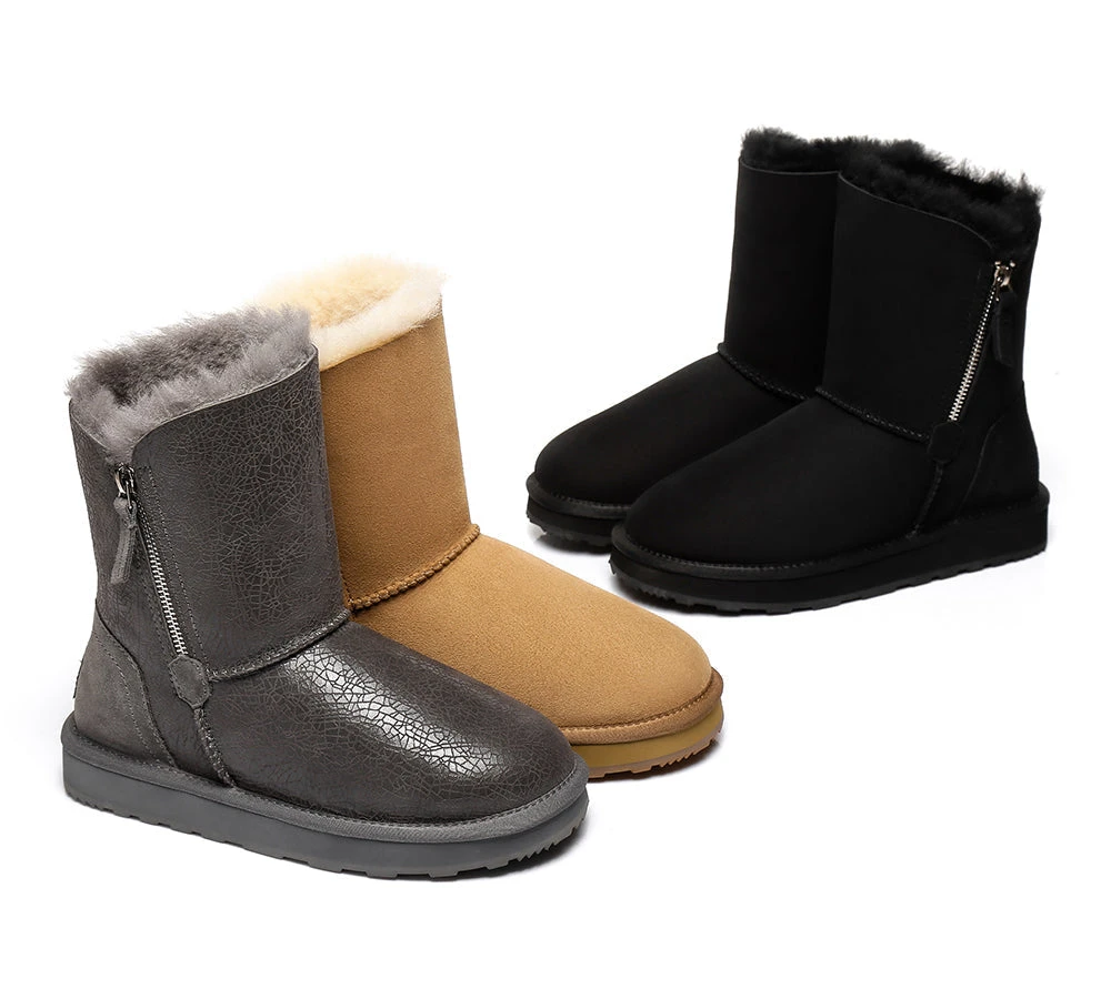Sheepskin Zipper Short Women Boots Zipporah 2 Sheepskin Zipper Short Women Boots Zipporah - Image 2
