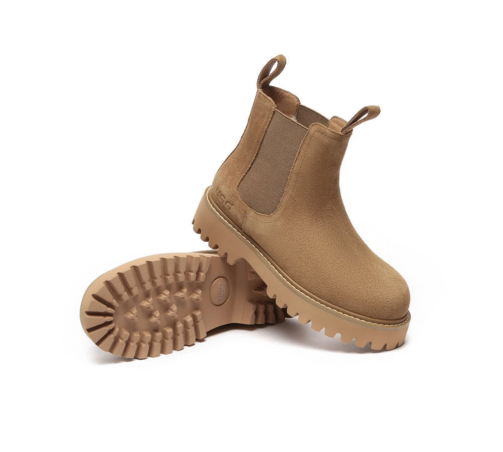 UGG Boots Sheepskin Wool Suede Chelsea Block Heel Chana 3 UGG Boots Sheepskin Wool Suede Chelsea Block Heel Chana - Image 3