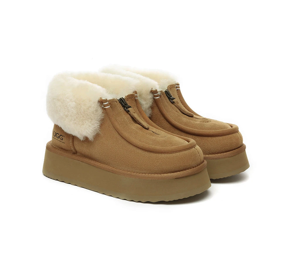 Sheepskin Wool Collar Zipper Platform Mini Ankle Boots 1 Sheepskin Wool Collar Zipper Platform Mini Ankle Boots