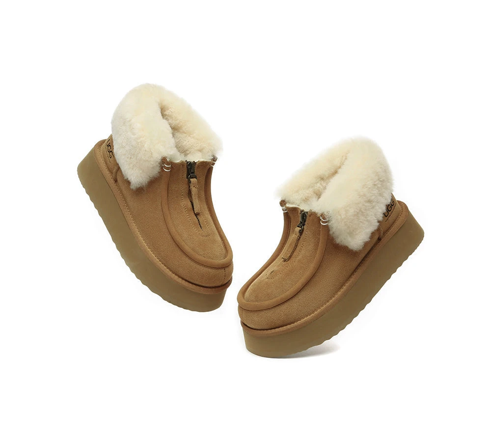 Sheepskin Wool Collar Zipper Platform Mini Ankle Boots 4 Sheepskin Wool Collar Zipper Platform Mini Ankle Boots - Image 4