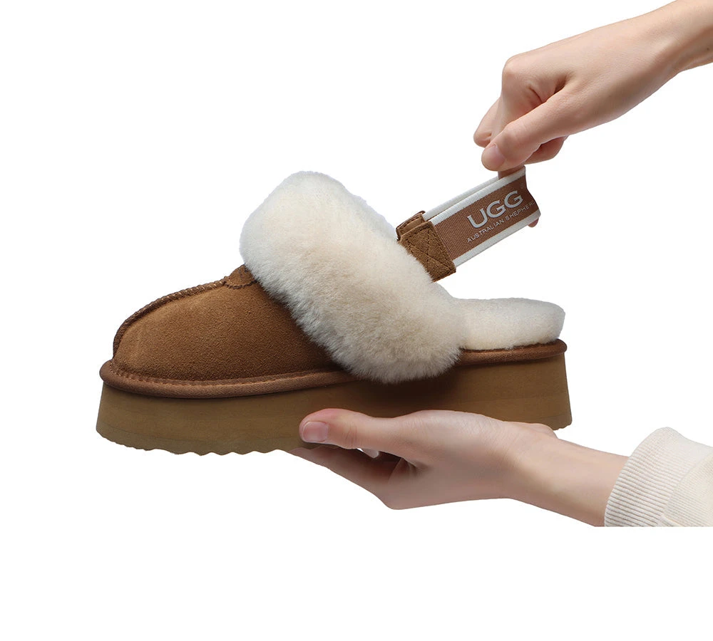 UGG Slipper Women Sheepskin Wool Removable Strap Slingback Waffle Platform Sandals 10 UGG Slipper Women Sheepskin Wool Removable Strap Slingback Waffle Platform Sandals - Image 10