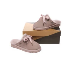 UGG Slippers Women Sheepskin Wool Adjustable Ribbon Slippers Nonslip Ruby -Ugg ugg slippers ugg slippers women sheepskin wool ribbon bow ruby 12