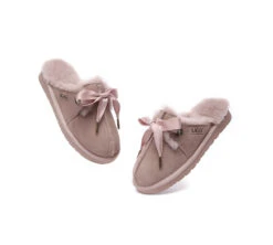 UGG Slippers Women Sheepskin Wool Adjustable Ribbon Slippers Nonslip Ruby -Ugg ugg slippers ugg slippers women sheepskin wool ribbon bow ruby 13
